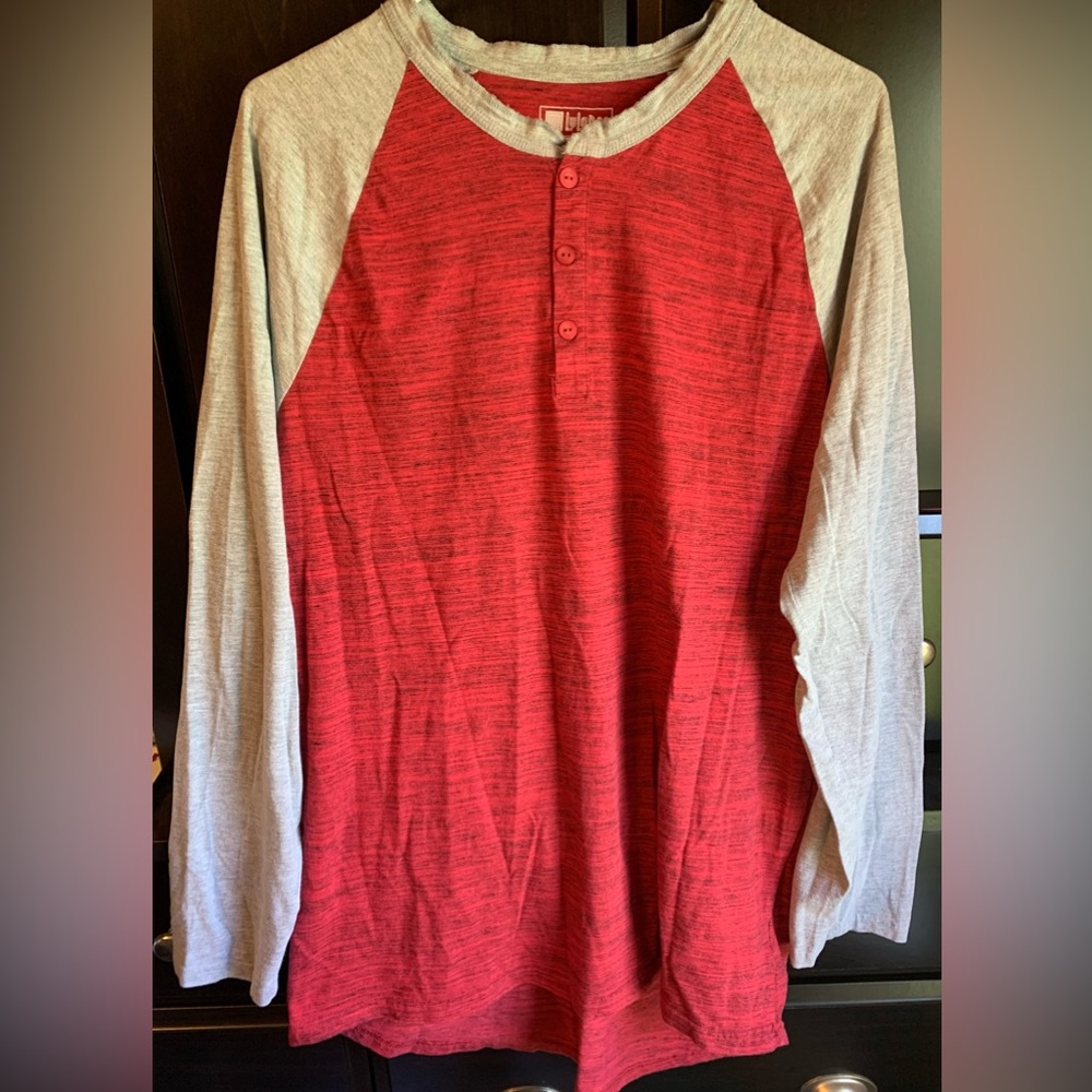 Lularoe mens Henley shirt, red and grey XL
